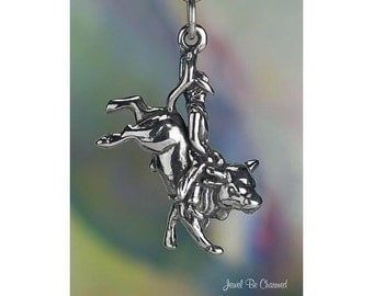 Sterling Silver Rodeo Cowboy Bull Rider Charm Bucking Bulls Solid .925