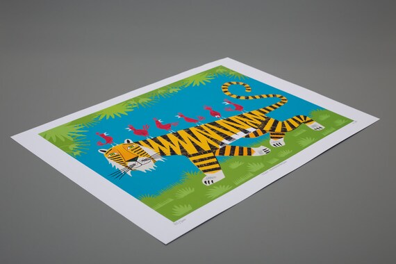 Tiger Transportation - Nature / Wildlife - Childrens Art - Animal Art - Kids Art - Limited Edition Art Poster Print by Oliver Lake