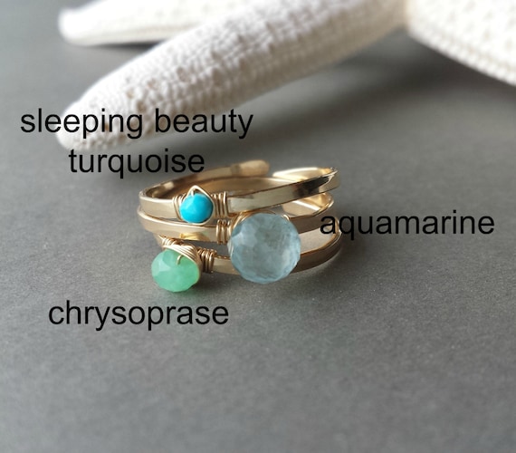 SALE Stacking Gemstone Rings Turquoise Wire Ring Adjustable