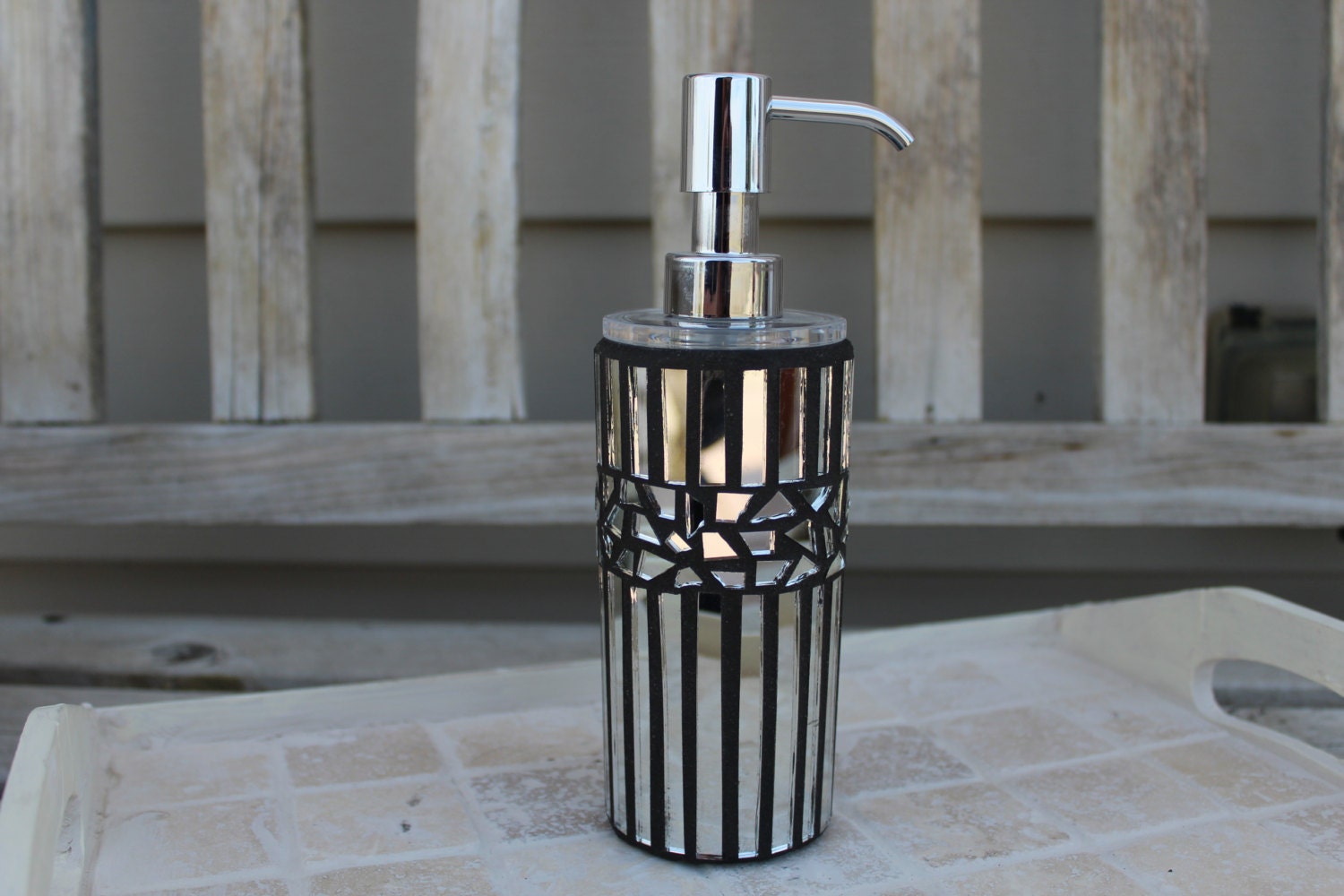 Silver mirror glass mosaic soap/lotion dispenser soap