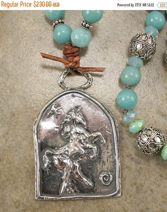 Items similar to Sterling Silver Horse Necklace Turquoise Amazonite