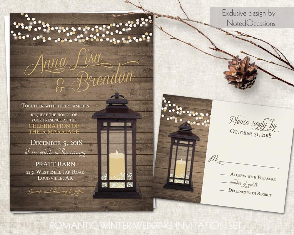 Lantern Wedding Invitations Set Rustic Country Wedding