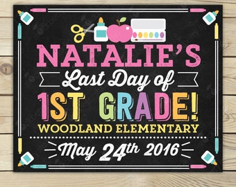 Last Day of 1st Grade Sign Printable - Girl Last Day of 1st Grade Sign - Last Day of School Chalkboard - Personalized Sign