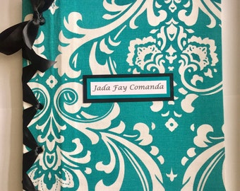 Baby Scrapbook Album, Personalized Baby Book, Keepsake Memory Book, First Year Baby Book, Custom Made in Turquoise
