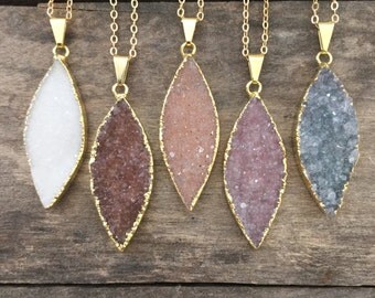 Flash Sale 50% Druzy Necklace, Drusy Necklace, Druzy Pendant YOU CHOOSE, Druzy Quartz Jewelry, Gold Necklace