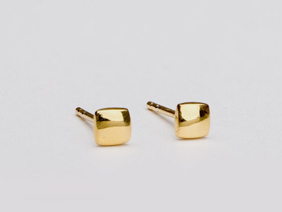 Tiny Square Stud Earrings Sterling Silver Gold Plated Tiny