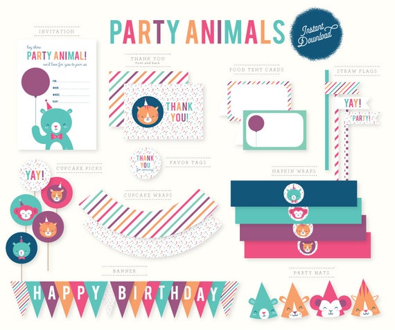 Party Animals Instant Download Party Printable
