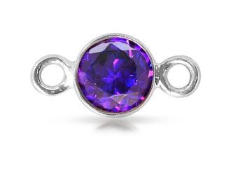 Sterling Silver 4mm Amethyst CZ Bezel with 2 closed rings - 2pcs High Quality 15% discounted (3903)/1