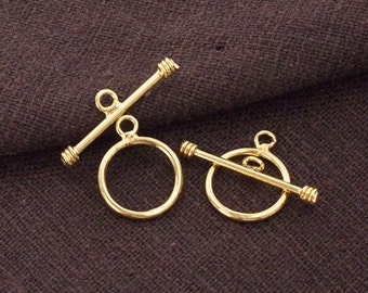 2 of 925 Sterling Silver 24k Gold Vermeil Style Toggles 11 mm. :vm0796