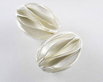 2 of Karen Hill Tribe Silver Pleat Beads 12x16 mm. :ka1763