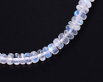 65 Natural Moonstone Rondelle Beads 3-5 mm. 5.5" :gs8173