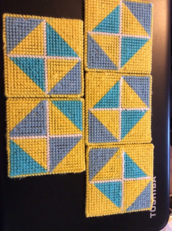 Items similar to Set of 5 Needlepoint Coasters beautiful bright colors