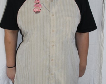 Handmade Apron embroidered with Cupcakes made from Man's dress Shirt