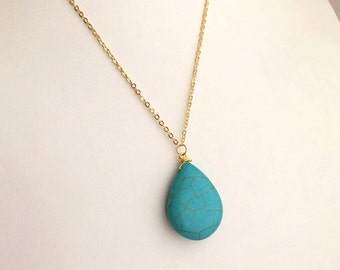 Turquoise Necklace. Long Gold Turquoise Necklace. Layered Necklace. Layering.Turquoise Jewelry.Blue Necklace.Simple Everyday Necklace.Dainty
