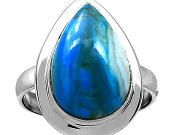 Size 10. Peruvian Blue Opal Ring in Sterling Silver.
