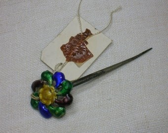 Antique Chinese Hair Pin, Hairpin. Silver, Enamel, Jian Ding Seal, Stickpin