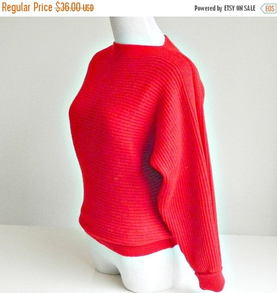 ON SALE Womens Red Wool Pullover Sweater Vintage by retrogroovie