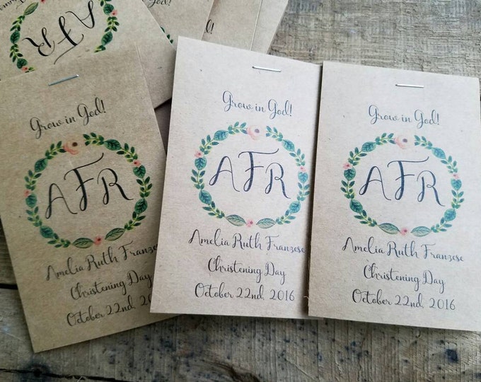 Monogrammed Baptism Favors - Christening Favors - Grow in God First Holy Communion Religious Flower Seeds Packets Party Favors Keepsakes