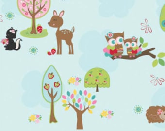 Hoo's in the Forest Main in Blue SKU C2560 by Doohikey Designs for Riley Blake Designs Out of Print Hard to Find oop htf One Yard