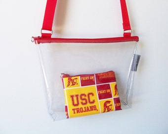 USC Trojans Clear Stadium Bag Monogram Set Security PGA Tour Zipper Purse/Shoulder/Crossbody Bag/Purse/Game Day/Gift Idea
