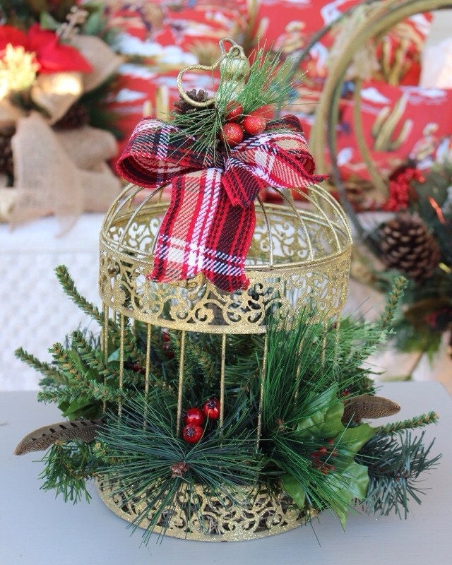 Christmas Centerpiece Birdcage : Gold glitter birdcage christmas centerpiece by gypsyfarmgirl