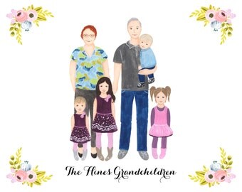 Custom Family Portrait Illustration, Digital Printable Portrait, Personalized Family Art, Family Drawing, Gift for Dad, Gift for Mom