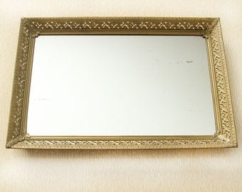 MOVING SALE Vintage Vanity Mirror Tray Gold, Vintage Perfume Tray