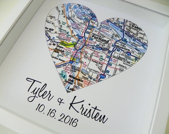 Map Heart Art Shadow Box Frame Heart Map Print Shadow Box Wedding Art Unique Wedding Gift For Couple Newly Wed Gift Newlywed Gift Custom Art