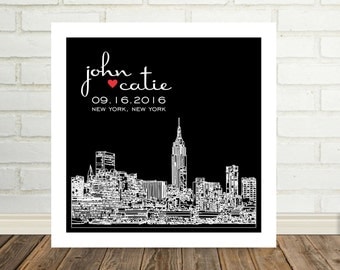 Wedding Gift Wedding Skyline Art Personalized Print New York City Skyline Any City Available Custom Wedding Gift Engagement Gift for Couple