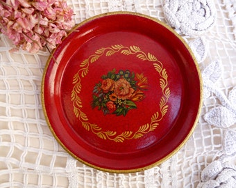 Antique French Toleware - Napoleon III Style - Shabby Chic Tray - Ring Case - Hand Painted Tray - Flower Nice Gift