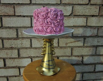 Repurposed Swivel rotation plate Cake stand white and Gold design beaded ball Pedestal Dessert Stand/Wedding/Cake Stand/cupcake/Serveware