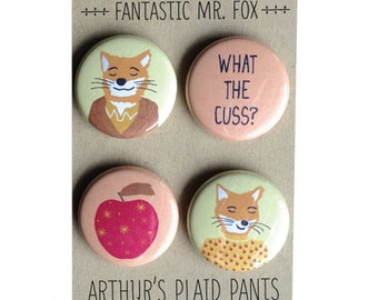 Fantastic Mr. Fox, Fantastic Mr. Fox magnet set, Wes Anderson, Wes Anderson badges