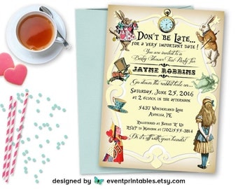 Alice in Wonderland Invitation, Baby Shower, Bridal Shower, Birthday Party, Tea Party, Printable Digital File by Event Printables