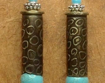 Earrings made from .38 cal Bullet Casings and Turquoise Beads