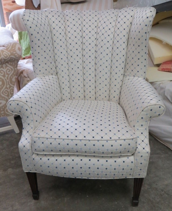 Channel Back Vintage Chair in Blue Diamonds by WydevenDesigns