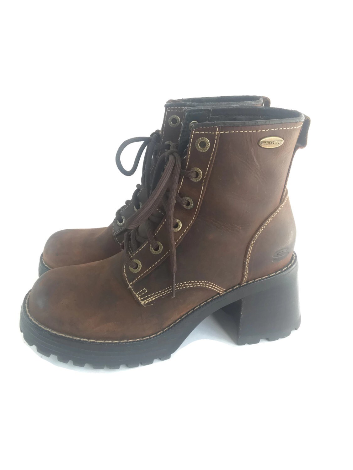 90s Skechers Brown Leather Chunky Platform Lug Sole Combat