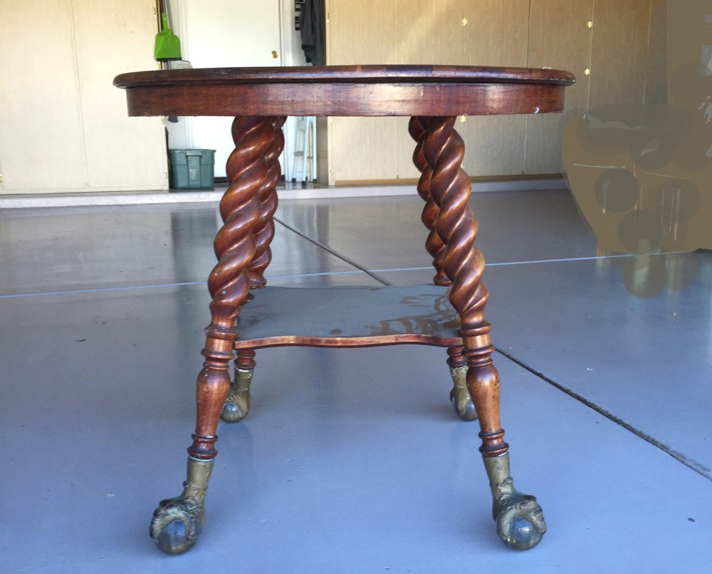 Barley twist table antique huge 3 glass ball &amp; claw feet