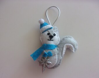 Handmade Felt SQUIRREL Ornament 3"w x 4"h