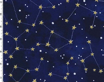 Metallic Gold Constellation on Midnight Blue from Michael Miller