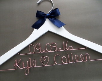 2 Line Wedding Hanger, Rose Gold Hanger, Two Line Wedding Hanger, Wedding Date Hanger, Couples Gift, Personalized Hanger, Engagement Gift