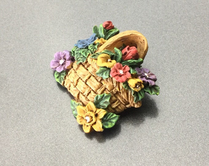 Colorful Vintage Handpained Plastic Basket Brooch, Nice Flower Brooch and pretty colors.