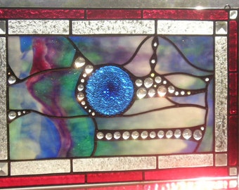 Stained Glass Art Panel|Abstract Art Panel|Blue|OOAK|Art & Collectibles|Glass Art|Panels|Handcrafted|Made in USA