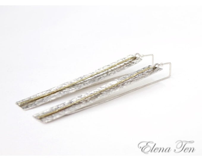 Silver Rectangle Earrings Textured Earrings Hammered Earrings Geometric Earrings Minimal Earrings Bar Earrings Everyday Earrings