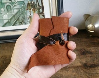 Mini Leather Journal, Brown, Hand-Bound 2 x 3 Journal by The Orange Windmill 1663