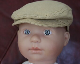 Baby Flat Cap & Shoes\Tan Linen Newsboy Hat and Shoes\Newborn to Toddler\Wedding\Dedication\Easter\Special Occasion\Summer Sale