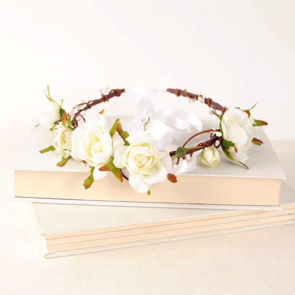 Wedding Flower Crown White Rose Flower Crown by VelvetTeacup