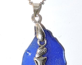 Cobalt Blue Sea Glass Silver Mermaid Necklace