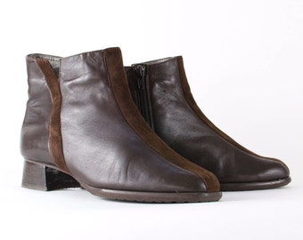 Vintage Womens Boots >> 1990s 90s Brown Zip Leather Ankle Boots >> UK 4.5 / EU 37.5 / US 6.5