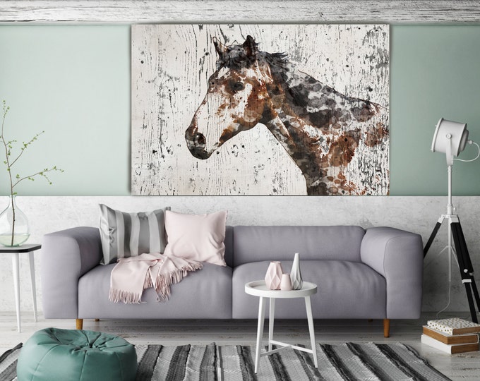 Mr. X, Horse. Extra Large Horse, Unique Horse Wall Decor, Brown Rustic Horse, Large Contemporary Canvas Art Print up to 72" by Irena Orlov