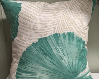 2 Pillow Covers 18x18 inch-Free US Shipping - Kaufmann Palm Leaves in Turquoise